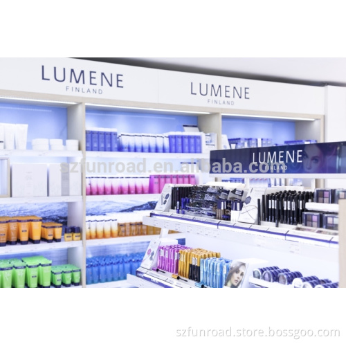 White Plywood display counters lockable wood display cabinet and shelves for cosmetics shop decoration